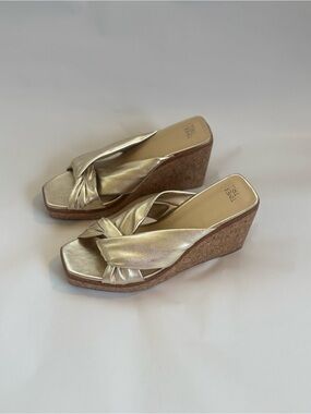 Time and Tru Gold Metallic Cork Wedge Sandals